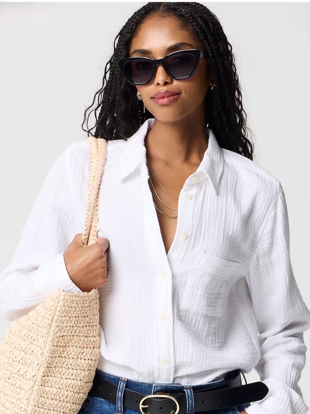 J Crew Factory white gauze shirt, size Petite Large, excellent condition